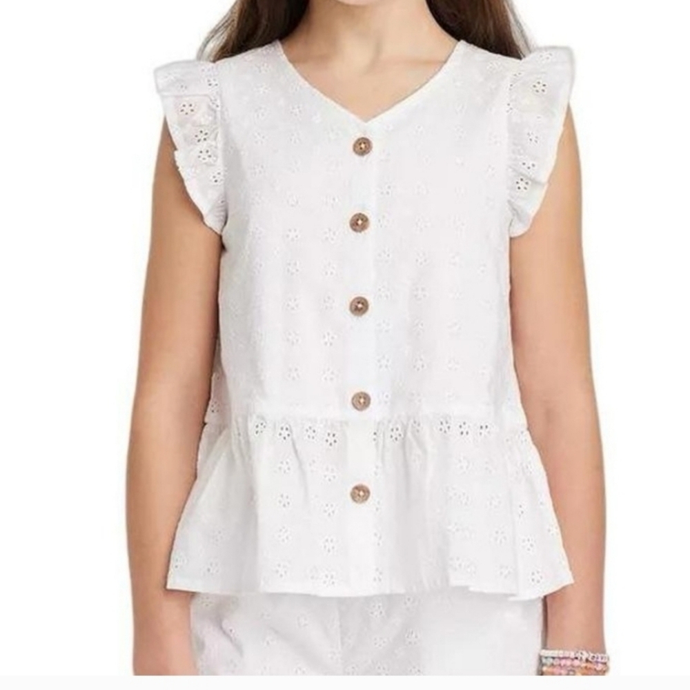 Cat & Jack Girls' Button-Front Sleeveless Woven Shirt - White